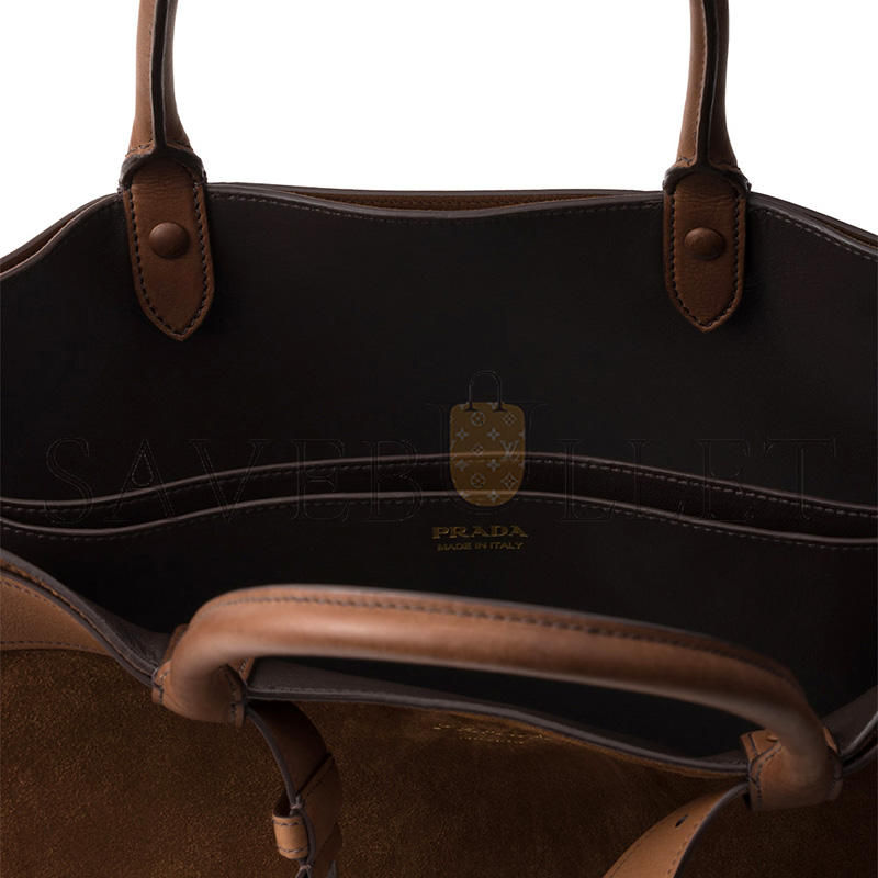 PRADA BUCKLE EMBELLISHED SUEDE LEATHER HANDBAG 2VG126 (48*34*18cm) PRADA BUCKLE EMBELLISHED SUEDE LEATHER HANDBAG 2VG126 (48*34*18cm)